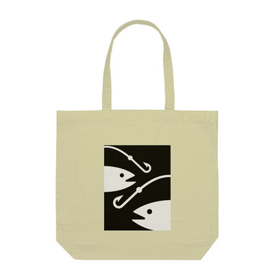 Water Waves + Fish And Hooks Anglers Marketing Tote Bag - FishermanshubHalf WhiteWith Zipper